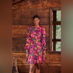 FARM RIO FRUIT DREAM YELLOW LONG SLEEVE MINI DRESS